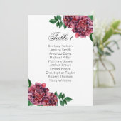 ワインレッドの結婚式座席表。ダリアのテーブルプラン 招待状 (スタンド正面)