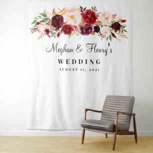 ワインレッドの結婚式用背景、フォトブース小道具 タペストリー