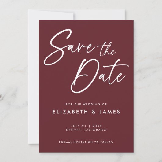 ワインレッドの結婚式 Save The Date 招待状 (正面)
