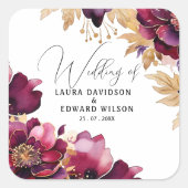 ワインレッドの至福:洗練された花の蔦の模様 スクエアシール (正面)