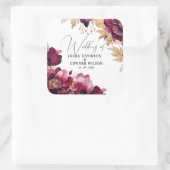 ワインレッドの至福:洗練された花の蔦の模様 スクエアシール (バッグ)