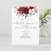 ワインレッドの至福：洗練された花の蔦の模様 招待状 (スタンド正面)