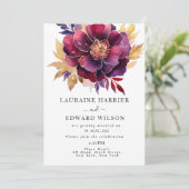 ワインレッドの至福：洗練された花の蔦模様 招待状 (スタンド正面)