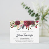ワインレッドの花々が咲き誇るウェディングシャワーの招待状 ポストカード (スタンド正面)