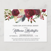 ワインレッドの花々が咲き誇るウェディングシャワーの招待状 ポストカード (正面)