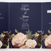 ワインレッドの花とグリーンとネイビーブルーの結婚式 三つ折り招待状 (内部中)