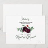 ワインレッドの花とユーカリのブライドスマイドへのお願い 招待状 (正面/裏面)