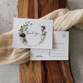 ワインレッドの花と緑の感謝の意を表す ポストカード