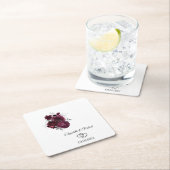 ワインレッドの花のウェディング スクエアペーパーコースター (インサイチュ)