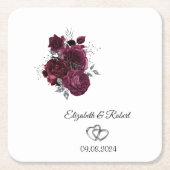 ワインレッドの花のウェディング スクエアペーパーコースター (正面)
