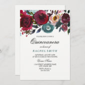 ワインレッドの花のキンセアニエラパーティー招待状 招待状 (正面/裏面)