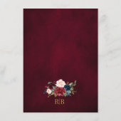 ワインレッドの花のゴールド ネイビーブルーの結婚式の詳細 エンクロージャーカード (裏面)