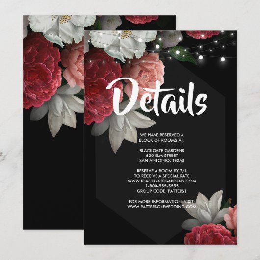 ワインレッドの花のストリングライト招待状 招待状 (正面/裏面)