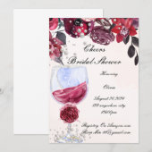 ワインレッドの花のブライダルシャワー招待状 セーブザデート (正面/裏面)