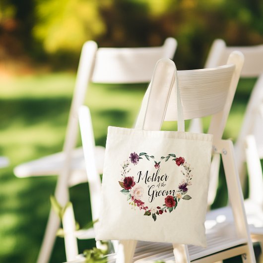 ワインレッドの花のリース 新婦の母 トートバッグ