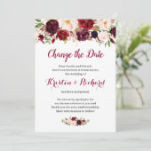 ワインレッドの花の延期お知らせカード 招待状 (スタンド正面)