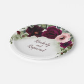 ワインレッドの花の水彩エレガントガーデン ペーパープレート (アングル)