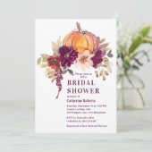 ワインレッドの花の水彩画のハロウィンのかぼちゃのブライダルシャワーⅠ 招待状 (スタンド正面)
