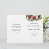 ワインレッドの花の結婚式の折りたたみ式プログラム (スタンド正面)