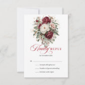 ワインレッドの花の結婚式出欠確認カード 出欠カード (正面)