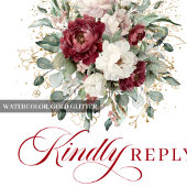 ワインレッドの花の結婚式出欠確認カード 出欠カード