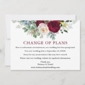 ワインレッドの花の結婚式 計画変更カード (正面)