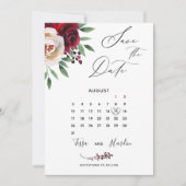 ワインレッドの花の結婚式 Save The Date カード (正面)