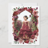 ワインレッドの花の3歳の写真プレゼント 招待状 (裏面)