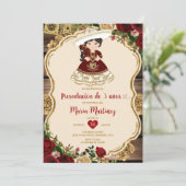 ワインレッドの花の3歳誕生日プレゼント 招待状 (スタンド正面)