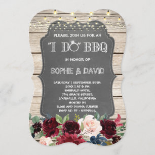 ワインレッドの花のI DO BBQチョークバーンバーンフェス,I DO BBQ 招待状