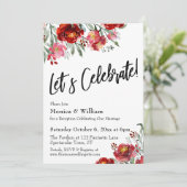 ワインレッドの花のLet's Celebrate タイポグラフィ 招待状 (スタンド正面)