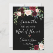 ワインレッドの花をあしらったエレガントでラスティックな結婚式の仲人にお願いします 招待状 (正面)