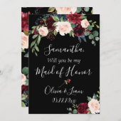 ワインレッドの花をあしらったエレガントでラスティックな結婚式の仲人になって 招待状 (正面/裏面)