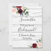 ワインレッドの花をあしらったエレガントでラスティックな結婚式の仲人になって 招待状 (正面)