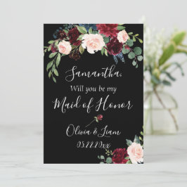 ワインレッドの花をあしらったエレガントで素朴な結婚式の仲人になって 招待状