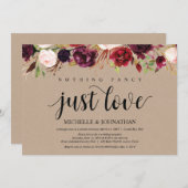 ワインレッドの花をあしらったプライベートウェディングの招待状 招待状 (正面/裏面)