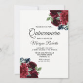 ワインレッドの花を飾ったキンバレラパーティーの招待状 招待状 (正面)