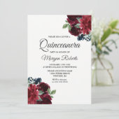 ワインレッドの花を飾ったキンバレラパーティーの招待状 招待状 (スタンド正面)