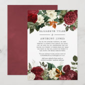 ワインレッドの花を飾ったバレンタインデーのような縮小結婚式のゲスト発表 案内状 (正面/裏面)