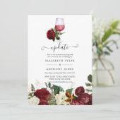 ワインレッドの花を飾ったバレンタイン・ブルゴーニュ・スタイル結婚式延期のお知らせ 招待状 (スタンド正面)