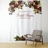 ワインレッドの花を飾ったブライダルシャワーの写真撮影用背景 タペストリー (インサイチュ)