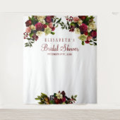 ワインレッドの花を飾ったブライダルシャワーの写真撮影用背景 タペストリー (正面)