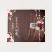 ワインレッドの花を飾ったメイソンジャー 結婚式 ウッドライト タペストリー (正面(横))