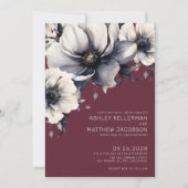 ワインレッドの花を飾った結婚式 招待状 (正面)