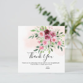 ワインレッドの花を飾った豪華なブライダルシャワー サンキューカード