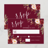 ワインレッドの花イラスト手書き結婚式出欠確認 招待状 (正面/裏面)