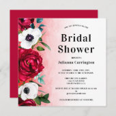 ワインレッドの花モチーフのスクエア結婚式前祝賀会招待状 招待状 (正面/裏面)