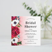 ワインレッドの花モチーフのスクエア結婚式前祝賀会招待状 招待状 (スタンド正面)