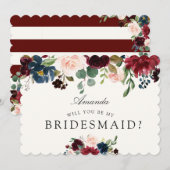 ワインレッドの花束 | 私のウェディングパーティーになってくれる？ 招待状 (正面/裏面)