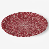 ワインレッドの花柄のボタニカル柄のリピートパターン ペーパープレート (アングル)